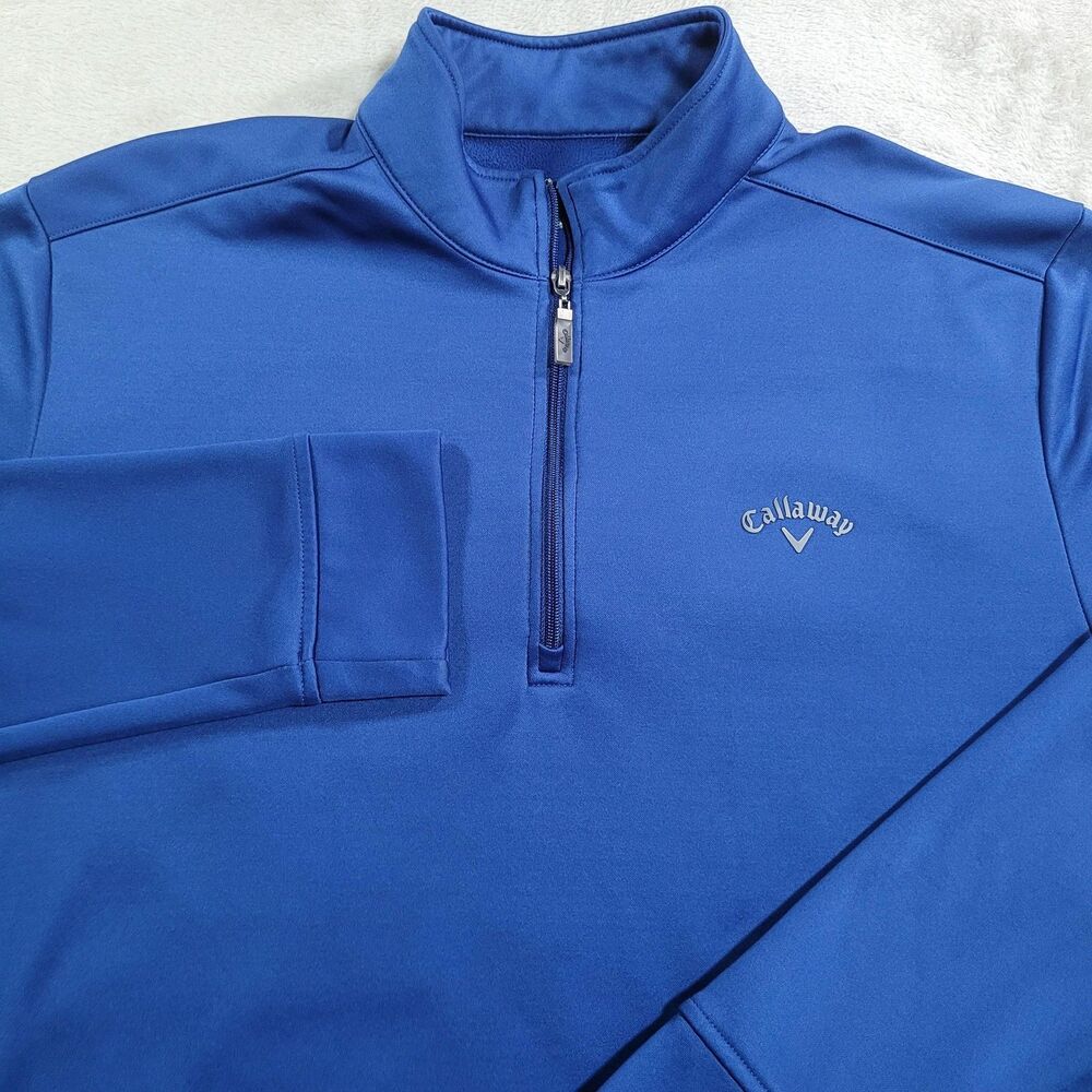 Callaway Pullover Mens Large Blue 1/4 Zip Fleece Golf Activewear Top Performance